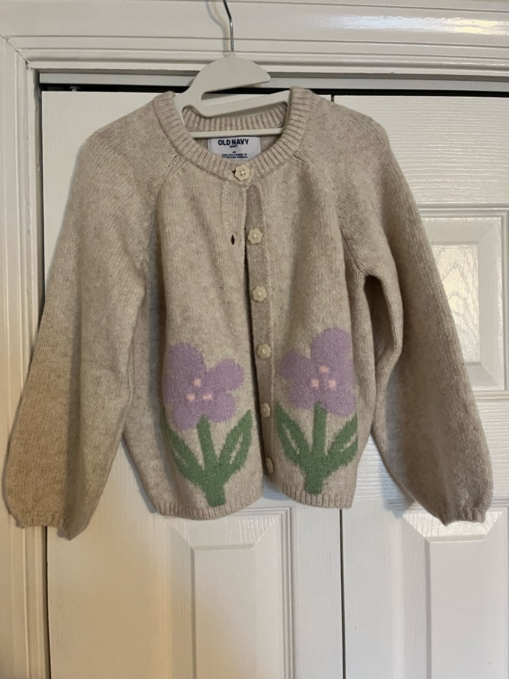 Old Navy Cream Cardigan with Purple Floral Motif